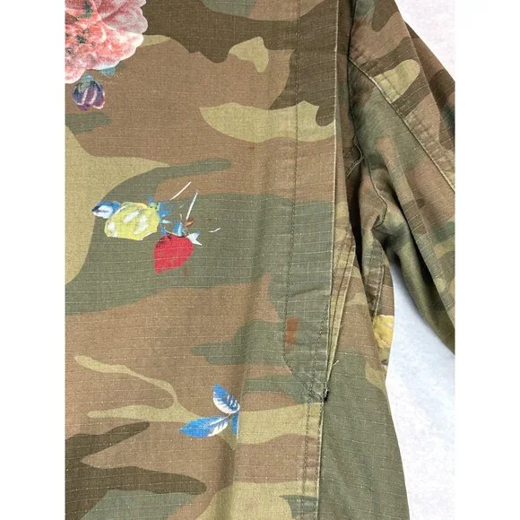 Floral Camouflage Military Style Jacket Jealous Tomato Utility Zipper Snap - Picture 6 of 14